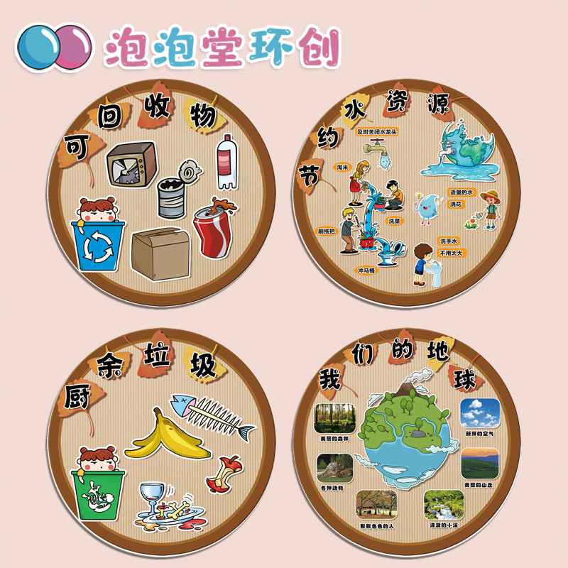 幼儿园小学垃圾分类宣传保护环境世界地球日走廊楼梯环创立体装饰