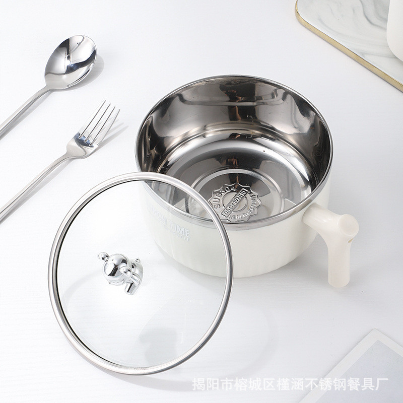 304不锈钢泡面碗小熊带盖学生宿舍上班族隔热大容量圆形饭盒