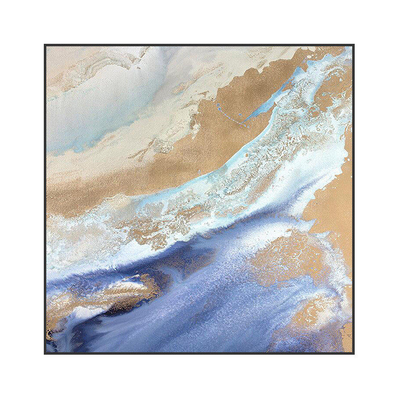 感轻奢流彩蓝色系油画手绘现代客厅玄关装饰画酒店背景墙方型挂画