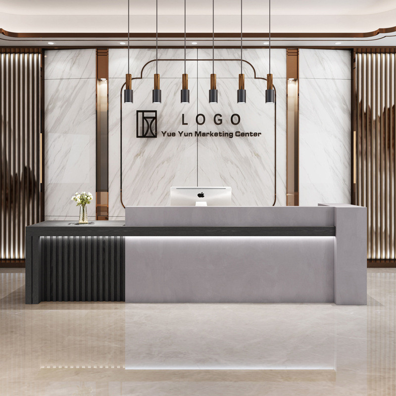 复古新中式酒店公司烤漆前台接待台吧台美容院足浴收银台简约现代