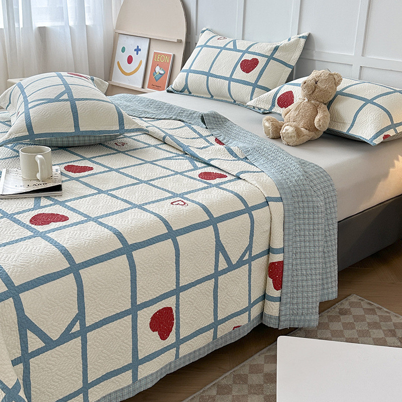 ins风双面全棉砂洗床盖四季可用棉花填充绗榻榻米床单缝夹棉炕盖