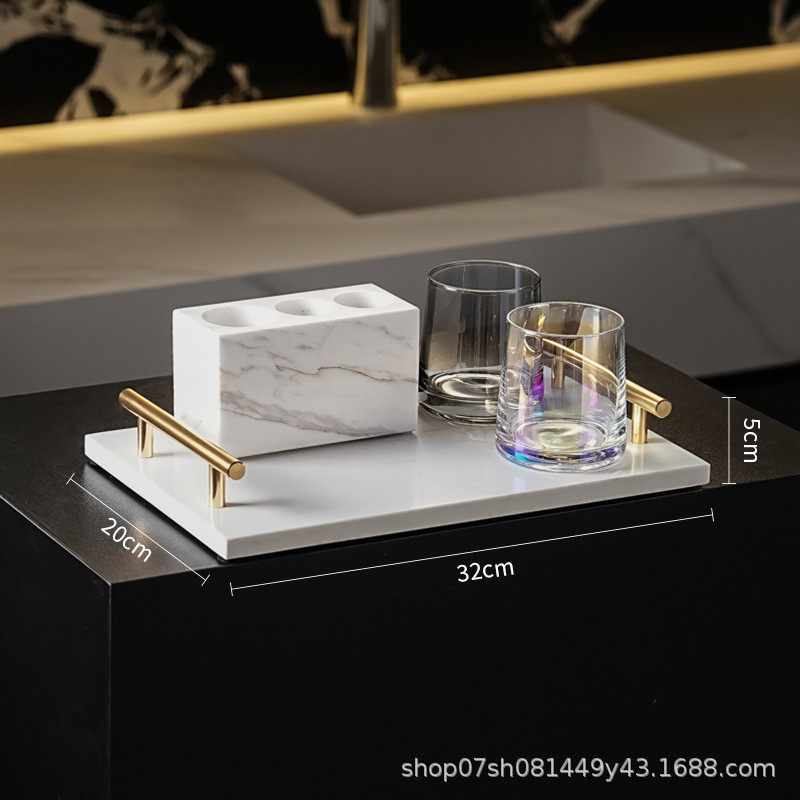 托盘浴室台面双人洗漱大理石高端牙刷架一家三口漱口杯置物卫生间