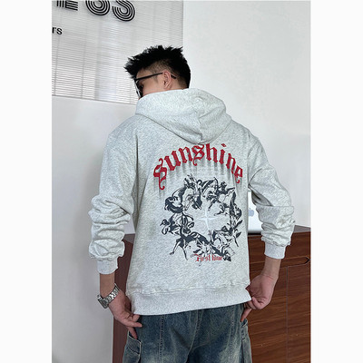 2023秋冬新款连帽370g重磅纯棉美式天使印花宽松百搭