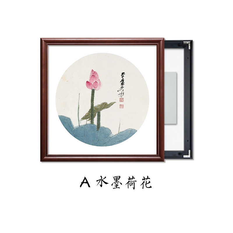 电表箱装饰画遮挡配电盒中式荷花挂画总开关电闸盒弱电箱客厅壁画图片