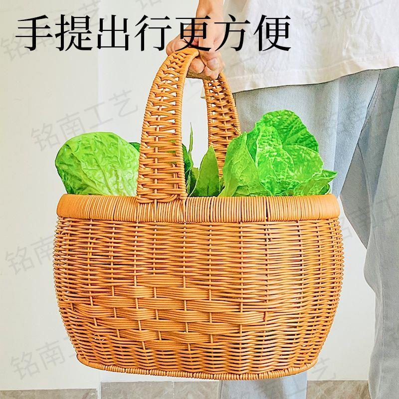 新款纯手工彷藤编织水果篮购物篮提篮鸡蛋手提菜篮子收纳采摘野餐