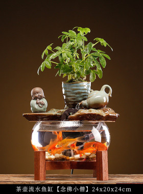 创意陶瓷流水鱼缸水车客厅小型摆件中式家居招财书房桌面乔迁礼品