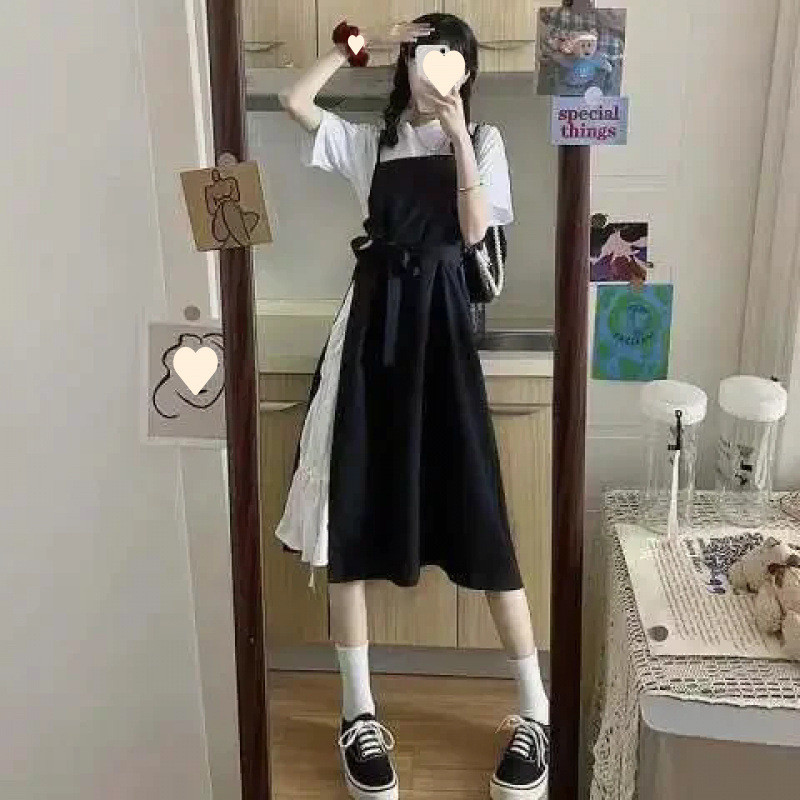 背带裙子少女夏装2025年新款初中高中学生甜美吊带长裙连衣裙套装