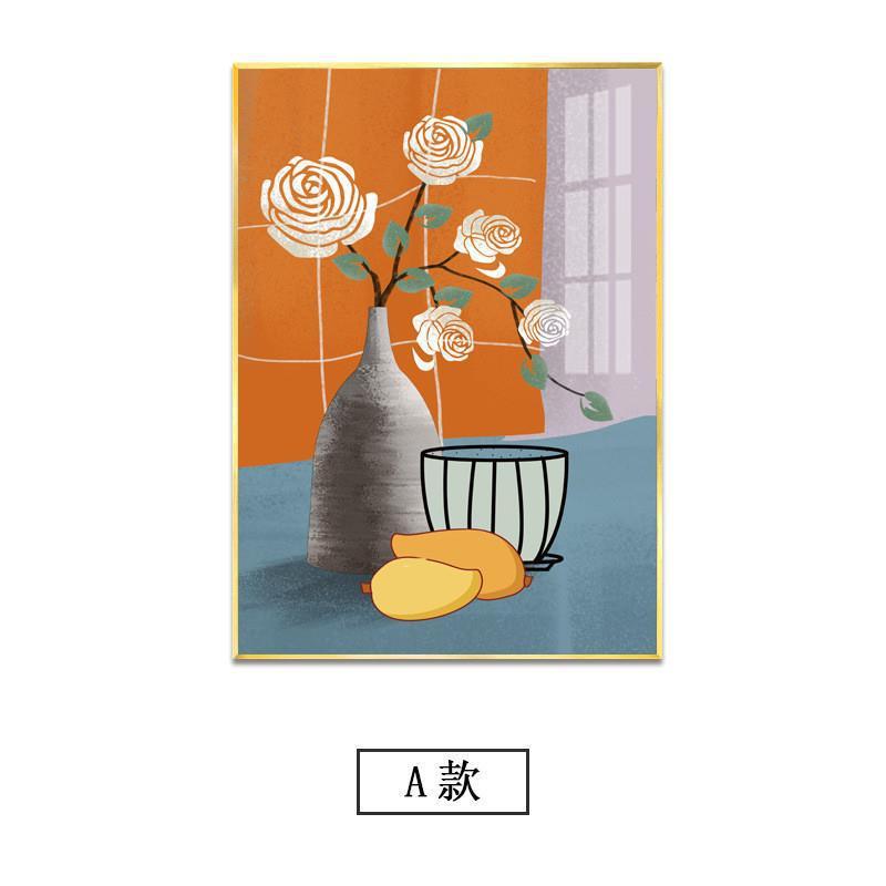 客厅装饰画文艺复古现代简约橙色花卉三联画花瓶艺术餐厅优雅挂画