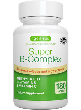 美国直邮 Igennus超级B复合物缓释甲基化B族维生素片含叶酸180粒