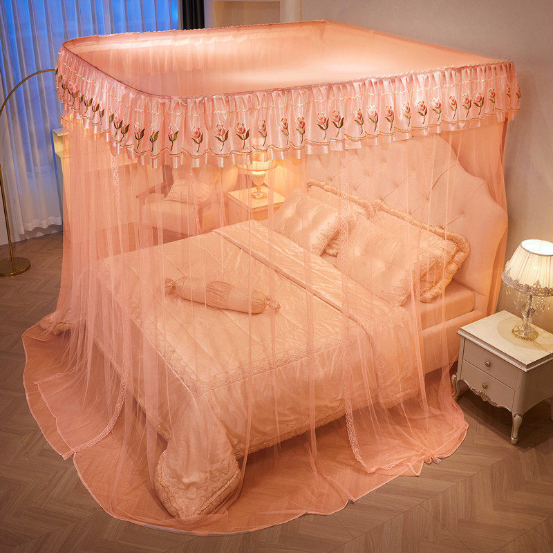 u型婚庆蚊帐家用双人导轨轨道滑轨新款三开门加密伸缩公主风纹帐