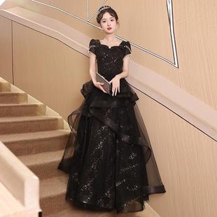 黑色高端晚禮服女2025新款 新品 宴會高端輕奢小黑裙主持人聲樂藝考