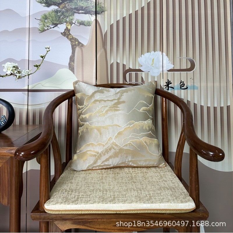 新中式红木抱枕面料 高精密提花中国风绣花 涤纶面料面料