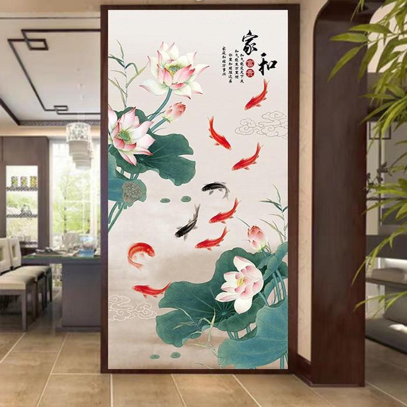 家和万事兴玄关风水挂画家和富贵客厅卧室装饰自粘贴画九鱼图墙贴图片