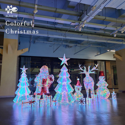 幻彩发光圣诞树商场橱窗幻彩圣诞麋鹿美陈户外场景布置灯光装饰