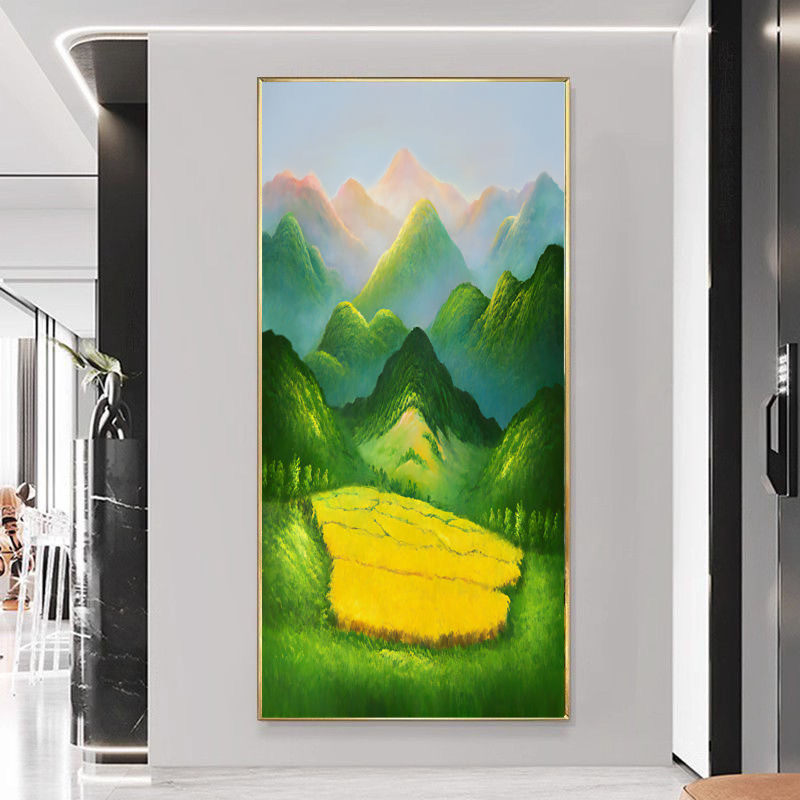 青山图靠山图西墙玄关挂画山水画壁画装饰画走廊过道新中式聚宝盆