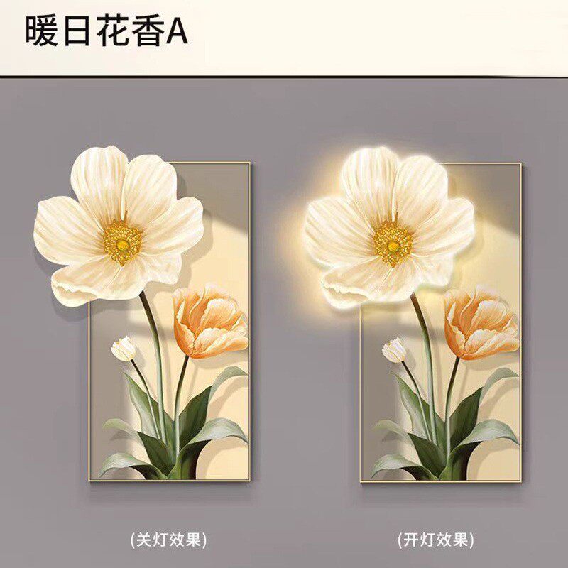 3d立体入户玄关装饰画花过道走廊正对门带led灯客厅壁画高级挂画
