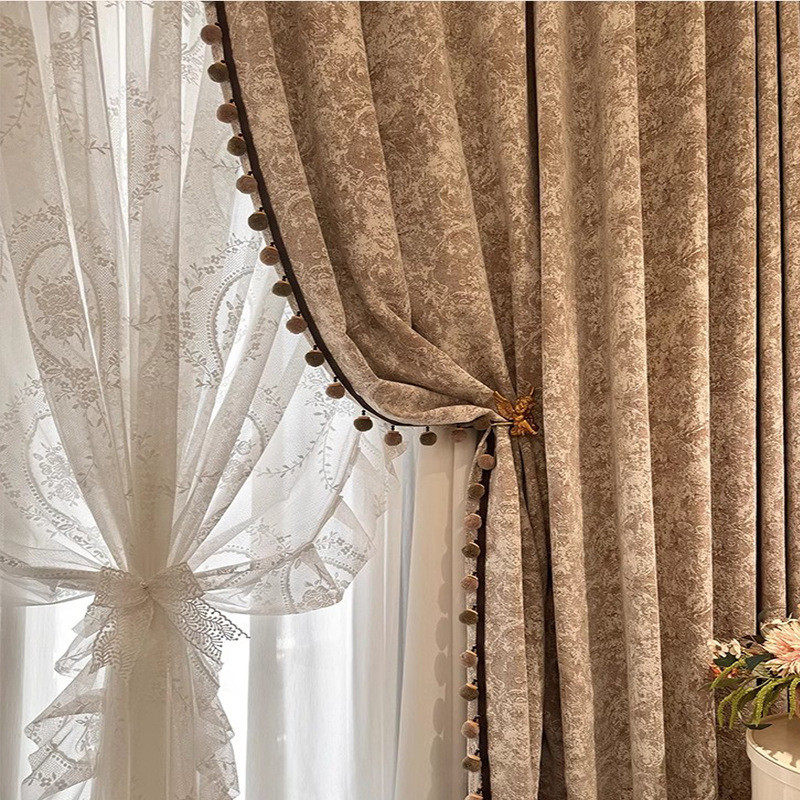 美式复古玫瑰庄园枫叶红霜雪尼尔卧室提花客厅色织全遮光轻奢窗帘,3C数码配件,USB灯,淘宝优惠券,粉丝福利购,淘宝优惠卷