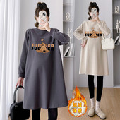 大码 t恤洋气减龄200斤潮 加绒长袖 孕妇装 裙春秋女中长款