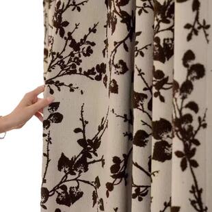 法式黑白水墨画雪尼尔提花窗帘面料布料绒沙发抱枕套椅凳垫圈圈