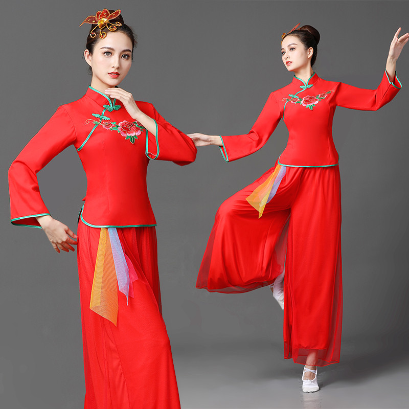 秧歌服女新款套装中老年扇子舞蹈演出服腰鼓队广场舞服装跳舞衣服