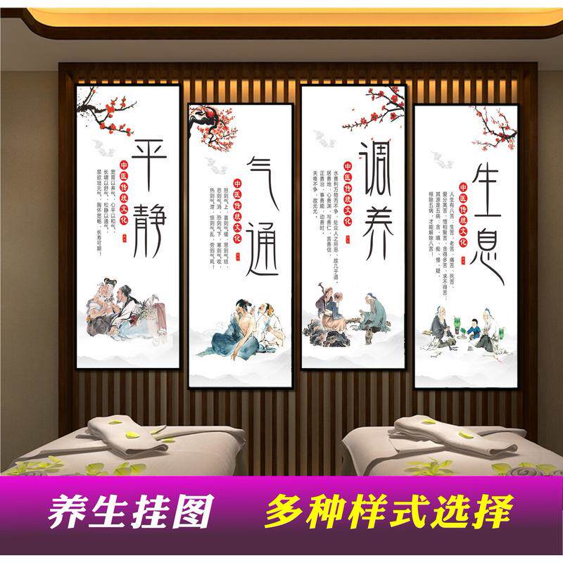 中医馆装饰画美容养生海报贴纸望闻问切四季挂图油画布现代无框画