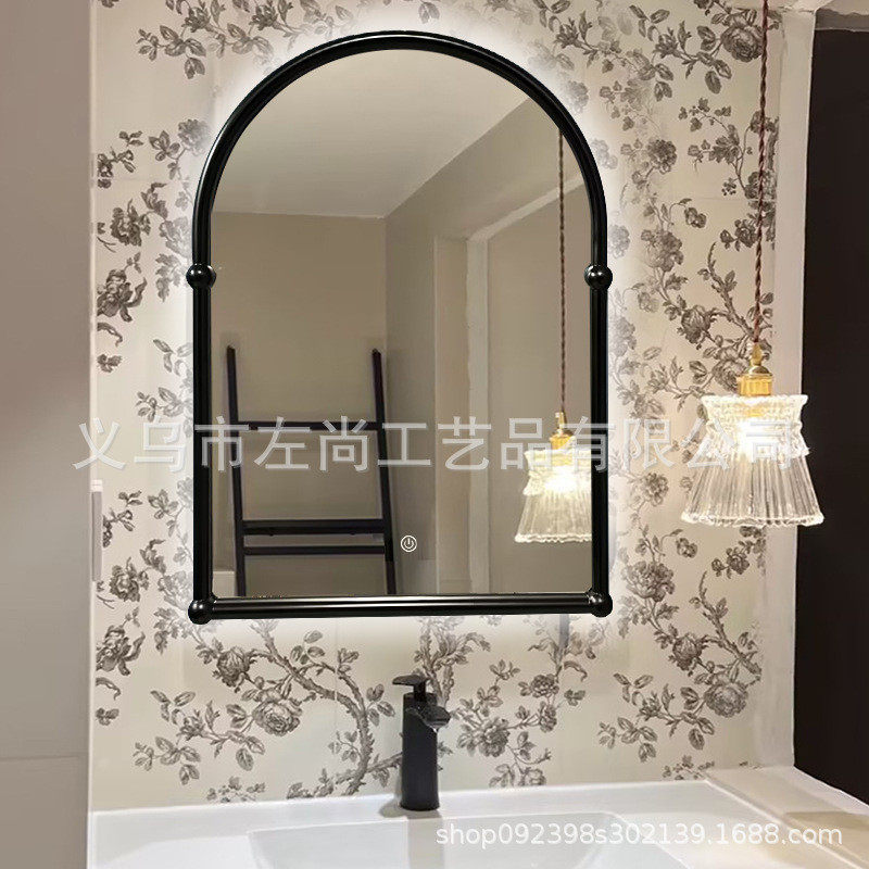 法式复古化妆镜带灯黑色梳妆台浴室镜子中古风卫生间智能壁挂挂墙,家装主材,浴室镜,淘宝优惠券,粉丝福利购,淘宝优惠卷