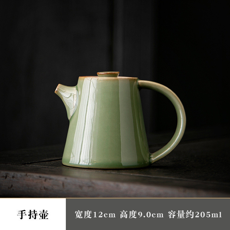 复古粗陶手抓壶泡茶器陶瓷功夫茶具青瓷越窑茶壶带过滤单壶手持壶图片