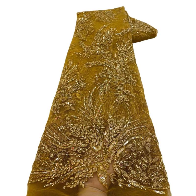 珠管绣网纱蕾丝刺绣面料亮片花边婚纱礼服旗袍面料wedding JX3489