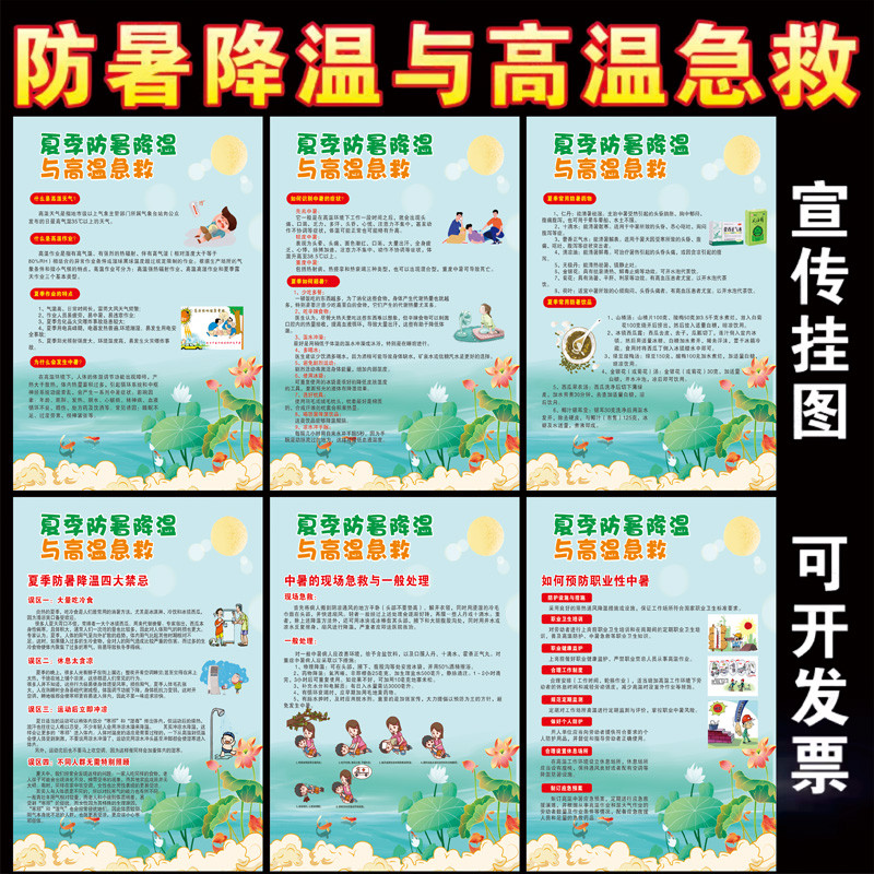工地施工现场夏季防暑降温高温急救知识宣传海报预防中暑教育挂图
