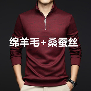 加绒加厚半高拉链T恤衫 2024秋冬男士 休闲中年男爸爸装 polo衫 长袖
