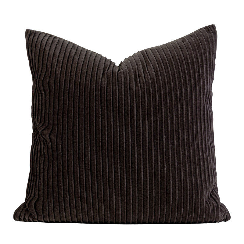 现代简约绒布棉麻深咖色棕色ins抱枕床上轻奢靠垫沙发客厅靠枕套