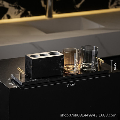 卫生间台面浴室双人洗漱大理石高端牙刷架一家三口漱口杯置物托盘
