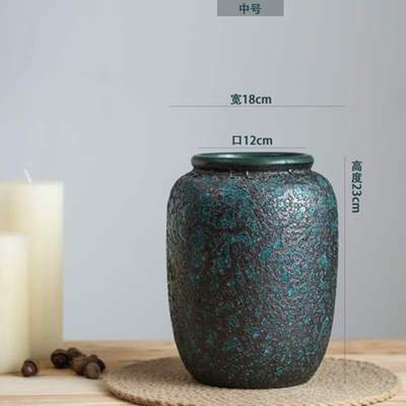 景德镇复古粗陶干花插花陶瓷花瓶做旧土陶罐花盆客厅摆件软装饰品