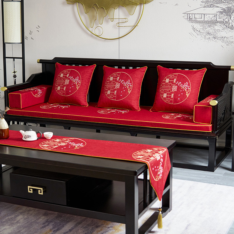 国潮中式罗汉床坐垫加厚靠垫古典红木沙发坐垫刺绣飘窗垫四季通用