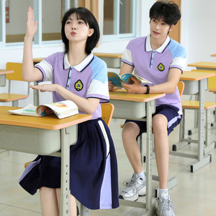 高货夏季 校服定制 五六年级毕业照班服套装 初中小学生学院风POLO衫