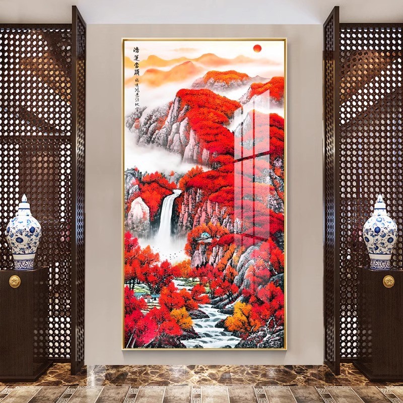 鸿运当头玄关入户装饰画新中式山水画流水生财画走廊过道招财挂画