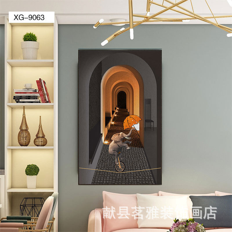 玄关装饰画入户进门民宿竖版晶瓷画墙壁挂画酒店挂画现代简约壁画