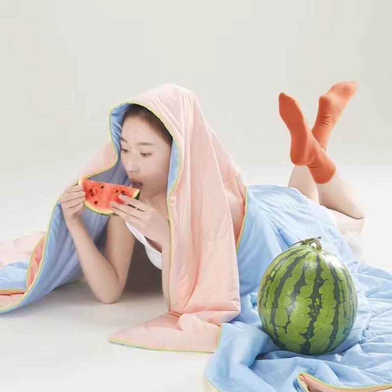瓜瓜凉感被母婴级氨纶感凉丝西瓜大豆空调被可机洗夏被薄被子