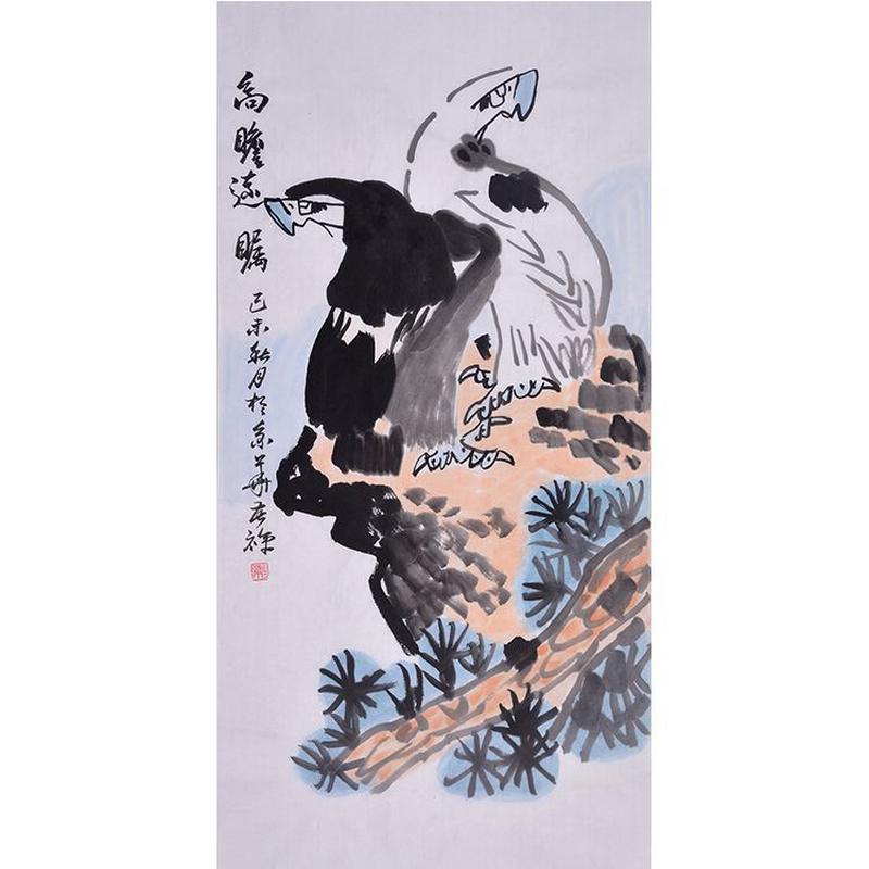 纯手绘国画李苦禅客厅图高瞻远瞩办公室双鹰书房装饰挂画禅意画