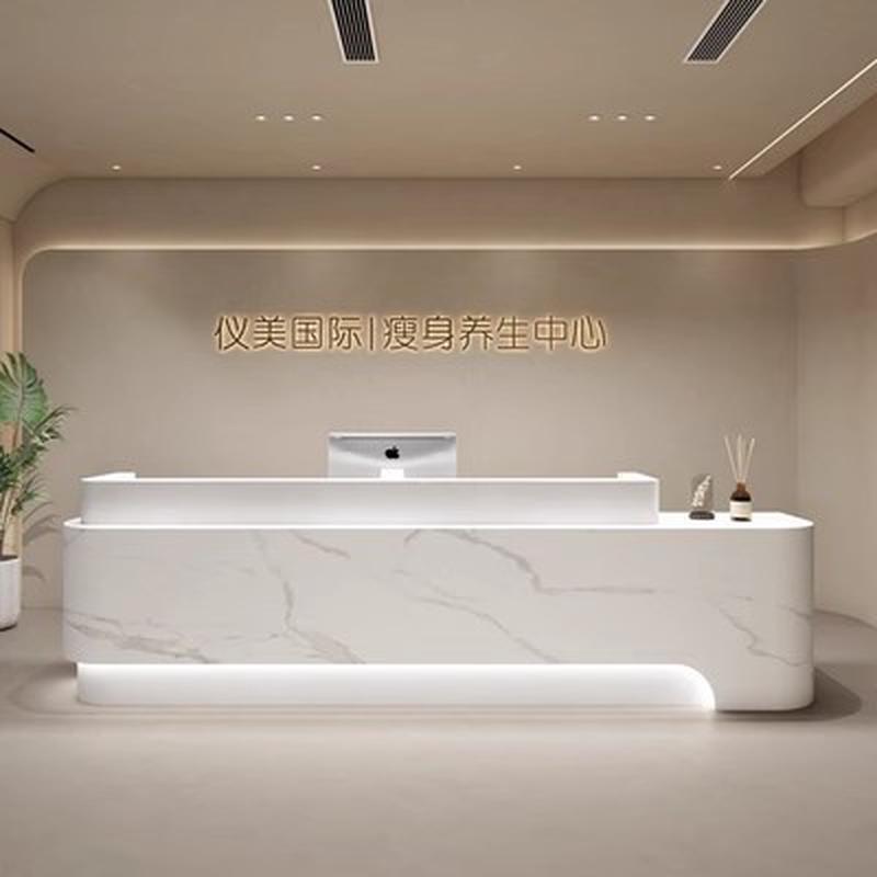 公司前台酒店大堂会所柜台接待简约现代烤漆吧台售楼部收银台图片