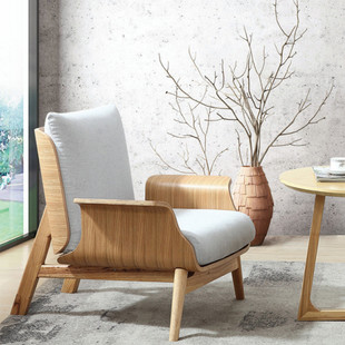 实木布艺设计师猛犸象椅酒店民宿家具休闲艺术单人沙发高背椅弯板
