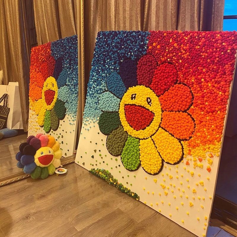 毛毛球粘画太阳花毛球画diy手工制作画绒球diy毛球画儿童全套厂家