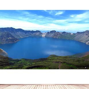 湖泊贴画长白山天池湖水山水画客厅办公室背景风水自粘装饰画定制