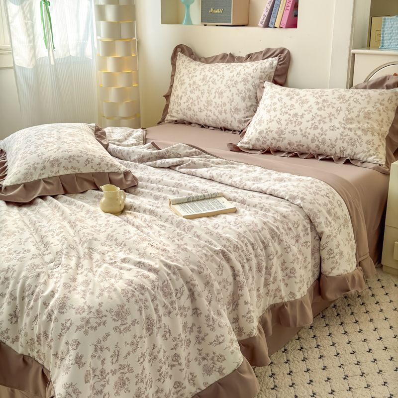 超软夏季花边双层纱夏被空调被四件套夏凉被韩版可水洗双人薄被子