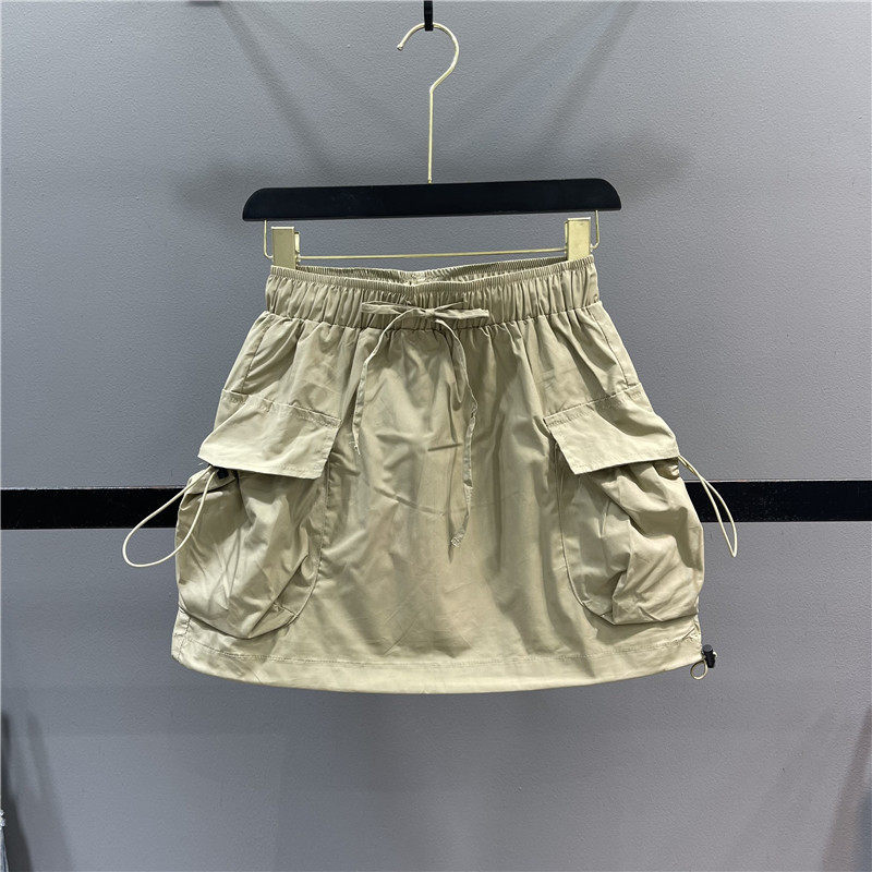 大口袋抽绳工装女2025夏季新款松紧腰休闲防走光A字潮,女装/女士精品,半身裙,淘宝优惠券,粉丝福利购,淘宝优惠卷