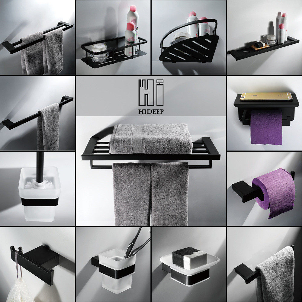 HIDEEP黑色挂件十三件套不锈钢304方款黑色浴巾架浴室挂件套装,家装主材,浴巾架/毛巾架,淘宝优惠券,粉丝福利购,淘宝优惠卷