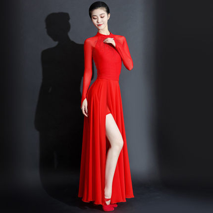 新品红色开场舞大摆裙演出服女现代舞灯火里的中国舞蹈服装气质连