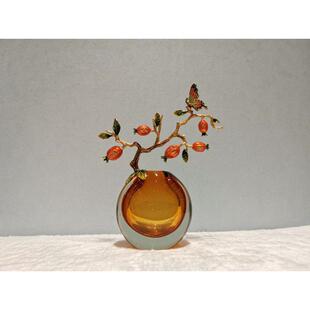 摆件花瓶珐琅彩琉璃轻奢客厅新中式电视柜书房软装饰品蝴蝶石榴