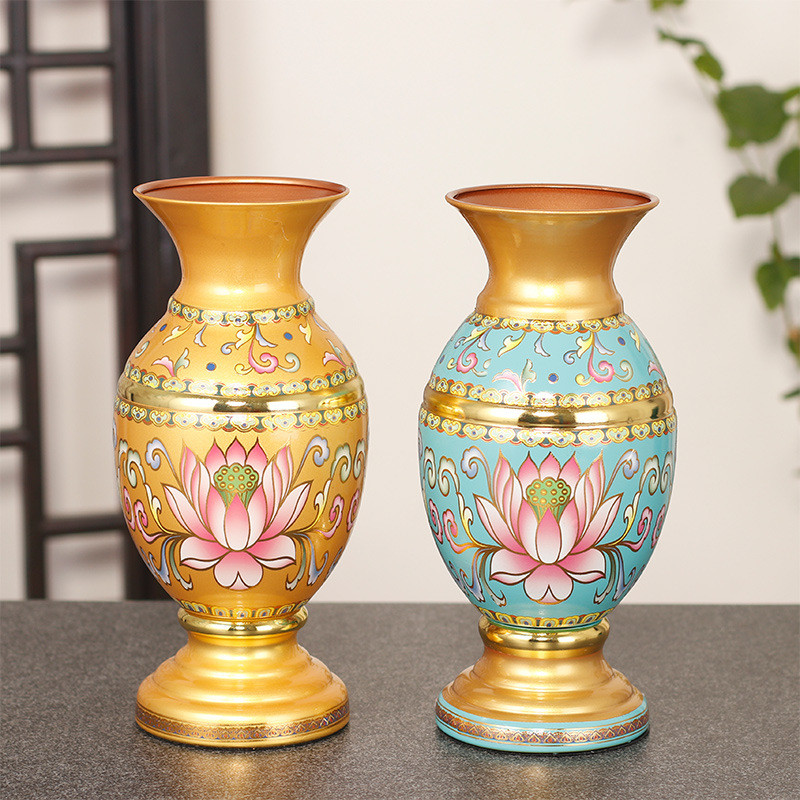 厂家莲花灯合金唐纹彩供具套装批发家居香炉摆件果盘花瓶直供