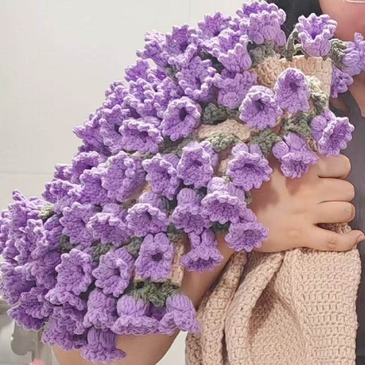 手工diy花束毯子材料包钩织铃兰玫瑰毯子变花束_LX